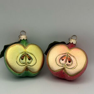 Vintage Dept 56 Apple Christmas Ornaments Set - Red and Green